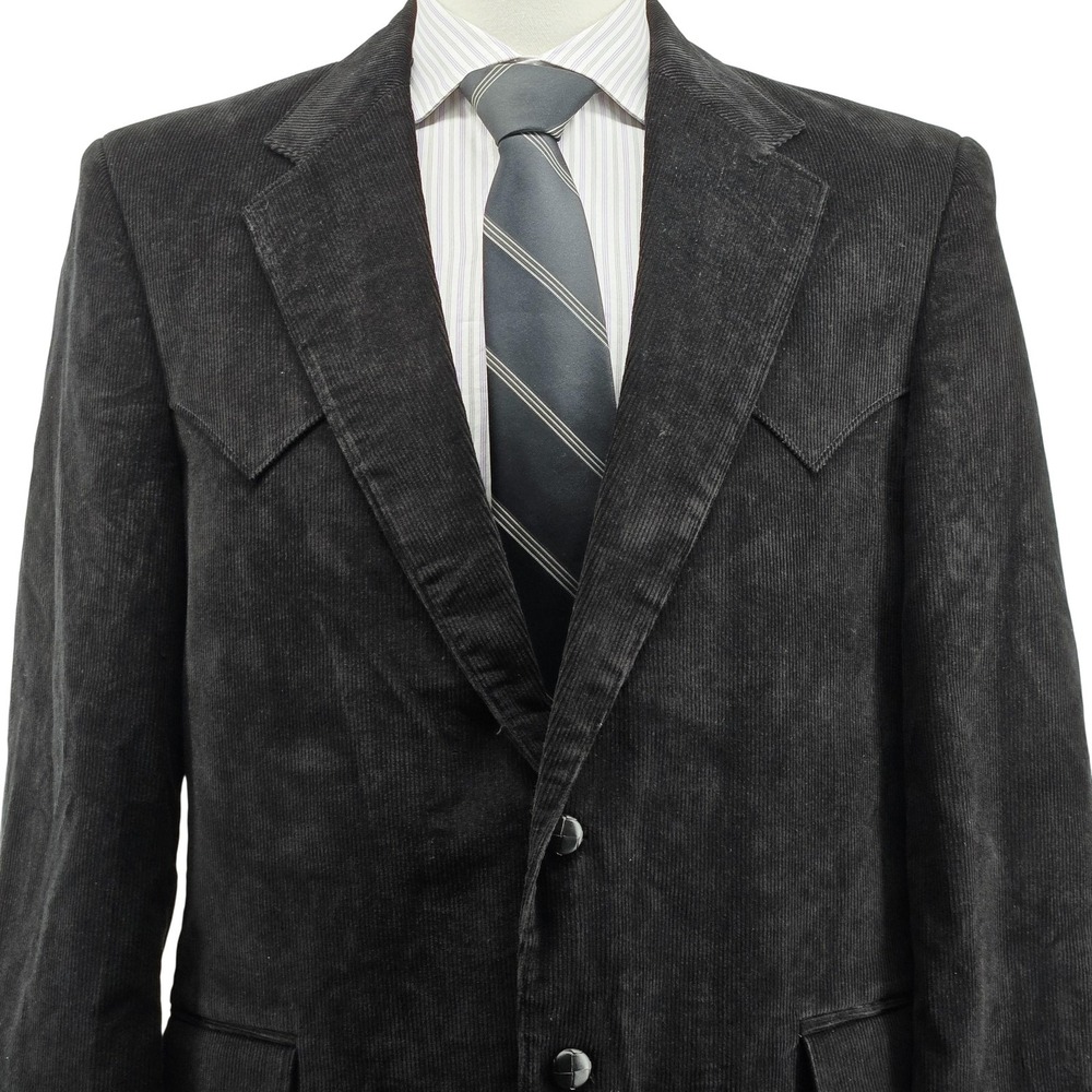 Circle S Suit Western Blazer 42 Black Corduroy Elbow Patch Single-Breasted